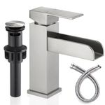 Lexdale Waterfall Bathroom Sink Faucets 1 Hole, Brushed Nickel Brass Bathroom Faucet Single Handle, Lead-Free Vessel Sink Faucet for RV Lavatory Vanity, Pop-up Drain & Supply Hoses Assembly, MP101BN