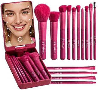 BS-MALL Travel Makeup Brush Set Foundation Powder Concealers Eye Shadows Makeup Set with LED light Mirror 14 Pcs (HotPink)