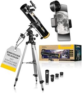 National Geographic 76/700 Reflector Telescope EQ - Astronomy Beginner Telescope 76 mm Main Mirror Equatorial Mount Includes Smartphone Holder and Tripod