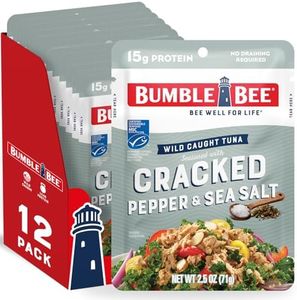 Bumble Bee Cracked Pepper & Sea Salt Seasoned Tuna, 2.5 oz Pouches (Pack of 12) - Ready to Eat - Wild Caught Tuna Packet - 15g Protein per Serving - Gluten Free