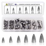 OROOTL Bullet Fishing Sinker Weights Kit, 83pcs Worm Weights Set Assorted Bullet Sinkers Fishing Weights for Bass Fishing Texas Rigs Carolina Rig Freshwater Saltwater Fishing Tackle