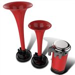 Spec-D Tuning AH-602 Dual Trumpet Air Horn Red 115Db 12V Dual Trumpet W/Compressor Kit