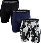 HIBETY Men's 3 Pack Sport Compression Shorts Compression Underwear,Black/Navy/Camo White 09-3XL