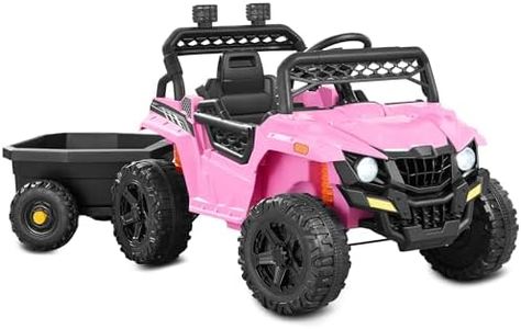 Best Choice Products Kids 12V Electric Ride On UTV Car and Trailer w/Parent Control, LED Lights, 2 Speeds, Bluetooth - Pink