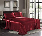 Elegant Linen Store,Silky Satin Sheets Twin [4-Piece, Burgundy] Silky Bed Sheets -Extra Soft 1800 TC 11-15 Inch Deep Pocket,Wrinkle, Fade, Stain Resistant -Fitted Sheet, Flat Sheet, Pillow Cases.