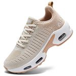 QAUPPE Womens Fashion Lightweight Air Sports Walking Sneakers Breathable Gym Jogging Running Tennis Shoes US 5.5-11 B(M)…, Beige, 8.5