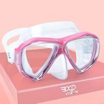 Kids Snorkel Diving Mask 180° Anti-Fog Child Swim Mask, Tempered Glass Swim Goggles with Nose Cover Anti-Leak Swim Goggles for Swimming Diving Snorkeling for 4-14 Boys Girls Youth (Pink)