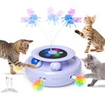 GoldenSun 3-In-1 Interactive Cat Toys for Indoor Cats Adult, Smart Cat Feather Toys, Rechargeable Power Cat Toys Balls & Handmade Butterfly Toy, Cat Teaser Toys