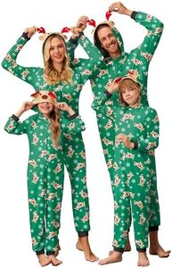 Ekouaer Christmas Onesie Matching Family Elk Antler Hooded Zipper One Piece Long Sleeve Pajamas with Pockets Reindeer Green S