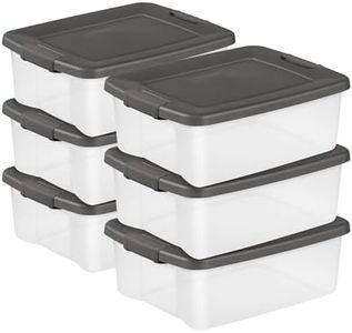 Sterilite 6-Pack ShelfTote, Clear Plastic Storage Bins with Lids, 25 Quart, Gray - Stackable Organizing Container Boxes for Closet, Bathroom, and Office