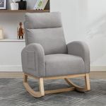 DEKKETO Nursing Rocking Chairs for Adults, Teddy Nursery Rocking Chair for Mum, High Backrest Boucle Armchairs with Wood Base and Side Pocket, Comfy Glider Chair, Light Grey