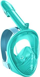Kids Snorkel Mask Full Face, Snorkeling Gear with Safe Smooth-Breathing System Anti-Fog Leakproof, Wide View Diving Mask Snorkeling Set with Removable Camera Mount and Mesh Bag (Cyan)