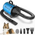 Pet Dryer 5.2HP/ 3800W,Quiet Dog Hair Dryer,Adjustable Speed&Temp High Helocity Blow Dryer for Dogs with 4 Nozzles,Detachable Hose,Black,Blue