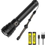 LUXNOVAQ Powerful XHP70 LED Torch, 10000 Lumens Rechargeable XHP70 Handheld Flashlight 5 Lighting Modes Waterproof Zoomable Torch Lamp for Hiking, Camping, Fishing, Hunting