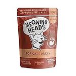 Meowing Heads Wet Cat Food - Top-Cat Turkey - 93% Natural Turkey, Chicken & Beef Pouches with No Artificial Flavours, Grain-Free Recipe (10 x 100g)