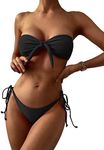 ZAFUL Women Strapless Bikini Swimsuit, Tie Side Scrunch Butt Bandeau Bikini Set(Y-Bb Black,S)