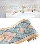 No-brand Simple Green Geometric Self Adhesive Wallpaper Border Peel Stick Molding Home Ceiling Waterproof Decorative Border for Bathroom Living Room Kitchen Wall 10cm by 5meters