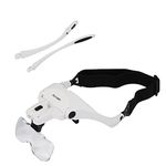 BUYGOO Magnifying Glasses with Light, Head Mount Magnifier Lunette Loupe Avec Lumiere 2 LED Magnifying Glasses Headset, Additional Headstrap for Close Work, Jewelry Work, Watch Repair, Reading Aid