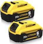 2-Pack DCB206 6.0Ah Replacement for Dewalt 20V Battery Compatible with Dewalt 20 Volt Lithium-ion Battery Max DCB200 DCB201 DCB203 DCB204 DCB207 DCB181 DCB180 DCD/DCF/DCG Series Power Tools (Yellow)