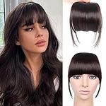 OUBFUUY Clip in Bangs - 100% Human Hair Bangs Clip in Hair Extensions, Clip on Bangs Wispy Bangs Fringe with Temples Hairpieces for Women Curved Bangs for Daily Wear, Brown Black