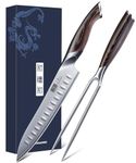 HOSHANHO 8 Inch Carving Knife & 7 Inch Fork Set, Professional Japanese High Carbon Steel Razor Sharp Butcher Brisket Slicing Knife Set for Meat Cutting, BBQ
