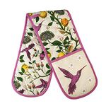 Double Oven Gloves Kitchen Cooking Baking Oven BBQ Pans Potholder Mitts Mitten- Hummingbird 100% Cotton Double Oven Gloves Purple and off-white UK