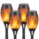 FAISHILAN Solar Flame Flickering Torch, Waterproof Dancing Flame Solar Lights Outdoor, 96 LEDs Solar Tiki Torches, Dusk to Dawn Solar Torch Light, 4 Pack