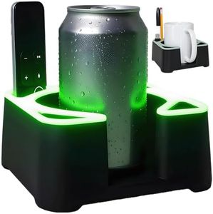 MugBrick Glowing Portable Silicone Cup Holder for Bed, Couch, Nightstand. Dishwasher Safe, Non-Spill Drink Holder for Bedside Table, Ottoman. Black + Green Glow