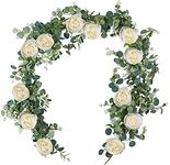 SHACOS Eucalyptus Artificial Flowers Garland 6FT/185CM Fake Peony Flower Hanging Garland Silk Peony Flowers Greenery Garland Eucalyptus Leaves for Backdrop Wedding Party Table Runner Vine