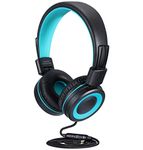 POWMEE M3 kids Headphones with Microphone Lightweight Foldable Adjustable Stereo Bass On-Ear Headphones with 1.3 M Tangle-Free Cord for smartphons tablets MP3/4 with 3.5mm jack device(Black)