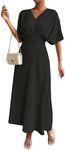 Floerns Women's V Neck Half Sleeve Ruched Cocktail Evening A Line Long Dress Black XXL