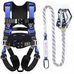 Fall Protection Premium Safety Harness with Shock Absorbing Lanyard, Roofing Constructio Harness, Vented & Padded Shoulder, Legs & Back - Upgrade 4 Quick Buckles (Blue)