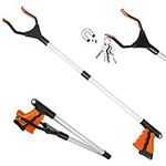 ZOJI Grabber Reacher Tool, 32" Foldable Pickup Tool with Magnet, Lightweight Aluminum Reaching Aid with Rotating Rubber Gripper, Long Arm Extender for Elderly, Litter Trash Picker, Garden Gripper, Hand Tools