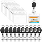 Fushing 10 Pack Retractable Badge Holders, Clear Waterproof Plastic Badge Holders ID Card Name Tag Holders with Retractable Badge Reel Carabiner Belt Clip and Metal Split Ring (Horizontal)