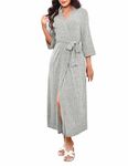 Marvmys Womens Dressing Gown Soft Kimono Robe Lightweight Long Knit Bathrobe Pocket Bath Robes 3/4 Length Sleeves Nightwear Sleepwear for All Seasons Gray M