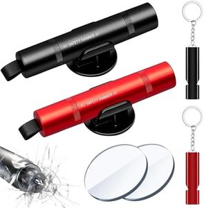 FeiFanChoice Safe Hero Life Hammer, 2 Pack 2-in-1 Car Window Breaker with Holder, Testing Glass & Survival Whistle, Life Hammer with Seatbelt Cutter for Car Safety, Red and Black