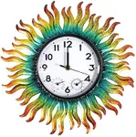 HOBYLUBY 13'' Sun Outdoor Clock, Wall Clock with Thermometer & Humidity Silent No-Ticking Waterproof for Patio, Living Room, Kitchen