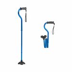 Medline Offset Folding Cane with 4-Point Base with Cushioned Gel Handle, Lightweight and Extra Stable, Blue