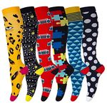 LEOSTEP Compression Socks for Women (6Pair) Non-Slip Long Tube Ideal for Running,Nursing,Circulation & Recovery Boost Stamina, Hiking Travel & Flight Socks 20-30 mmHg(6,Colorful)