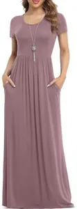 VIISHOW Women's Short Sleeve Floral Dress Loose Plain Maxi Dresses Casual Long Dresses with Pockets, Mauve, X-Large