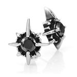 Beautiful Mens Star Stud Earrings Stainless Steel Silver, Black Cubic Zirconia (with Branded Gift Box)