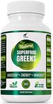 Organic Vegan Super Greens Capsules with Ashwagandha - Immune Support with All Natural Whole Food Nutrients Chlorella, Moringa, Spirulina, Turmeric, Kale. Improve Digestion, Boost Energy - Detox Pills