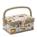 D&D Sewing Basket with Sewing Kit Accessories, Small Sewing Box for Kids, Sewing Theme White