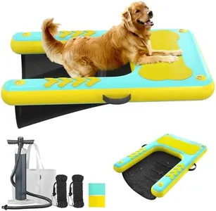 Lesotc Inflatable Dog Boat Ramp, 60'' x 40'' Floating Dock Platform for Dogs Up to 240 lbs, Non-Slip EVA Floating Platform with Water Ramp Ladder Dog Pool Ramps Float for Pool, Dock, Lake, Boat
