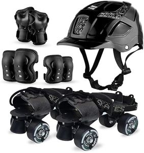 jaspo Unisex Tenacity Pro Adjustable Senior Outdoor Wheel Roller Skates Combo Suitable for Age Group 6 to 14 Years (Skates+ Helmet + Knee Guard+ Elbow Guard +Wrist Guard+Key) (Black)
