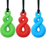 Sensory Chew Necklace for Kids Boys Girls(3 Pack) – Panny & Mody Maori Twist Pendant Chewy Teething Necklaces for Kids ADHD Autistic Autism - Oral Motor Chewing Biting Teething Needs(Blue/Green/Red)