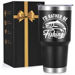 Lifecapido Fishing Gifts for Men, I'd Rather Be Fishing 30oz Stainless Steel Tumbler, Fishing Tumbler Gifts Christmas Father's Day Birthday Gifts for Fishing Enthusiast Dad Husband Friends (Black)