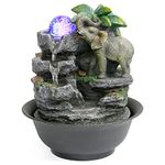 BEAMNOVA Tabletop Fountain,Relaxation Water Feature Feng Shui Indoor Fountain of Elephant Sculpture with Colorful Spinning Ball for Home Office Desktop Décor