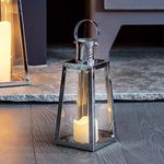 Lights4fun Stainless Steel Silver Trapeze Decorative Candle Lantern LED Battery Operated with Timer Regular 21cm