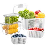 Luxear Fresh Containers for Fridge, 3 PACK Vegetable Fruit Storage Containers Stackable BPA Free Produce Containers With Vents&Lids, Drain Tray Containers for Veggie,Berry,Fruits and Vegetables,White